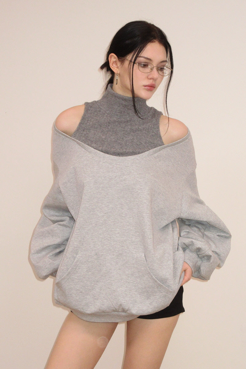 Layered Slouch Off-Shoulder Sweatshirt