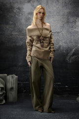 Khaki Rebel Off-Shoulder Knit Sweater