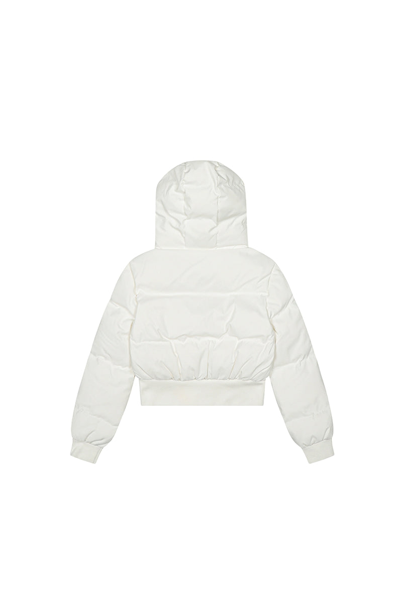 Frostbound Cropped Fur-Hood Jacket - White