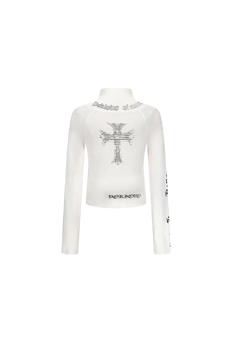 Crossed Shadows Ribbed Zip Sweater - White
