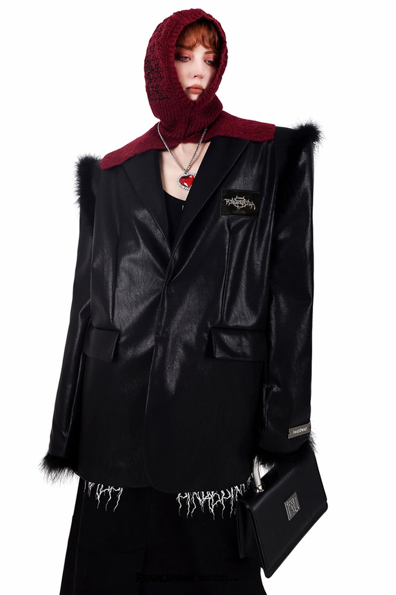 Nocturne Feather-Trimmed Leather Blazer