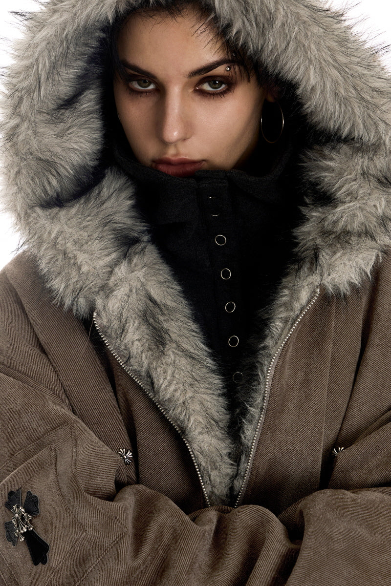 Frostbound Suede Fur Hooded Jacket