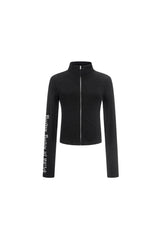 Crossed Shadows Ribbed Zip Sweater - Black