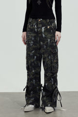 Camo Strap Wide Cargo Pants
