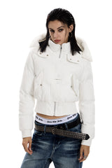 Frostbound Cropped Fur-Hood Jacket - White
