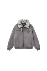 Shadow Crest Faux-Fur Suede Bomber Jacket - Gray
