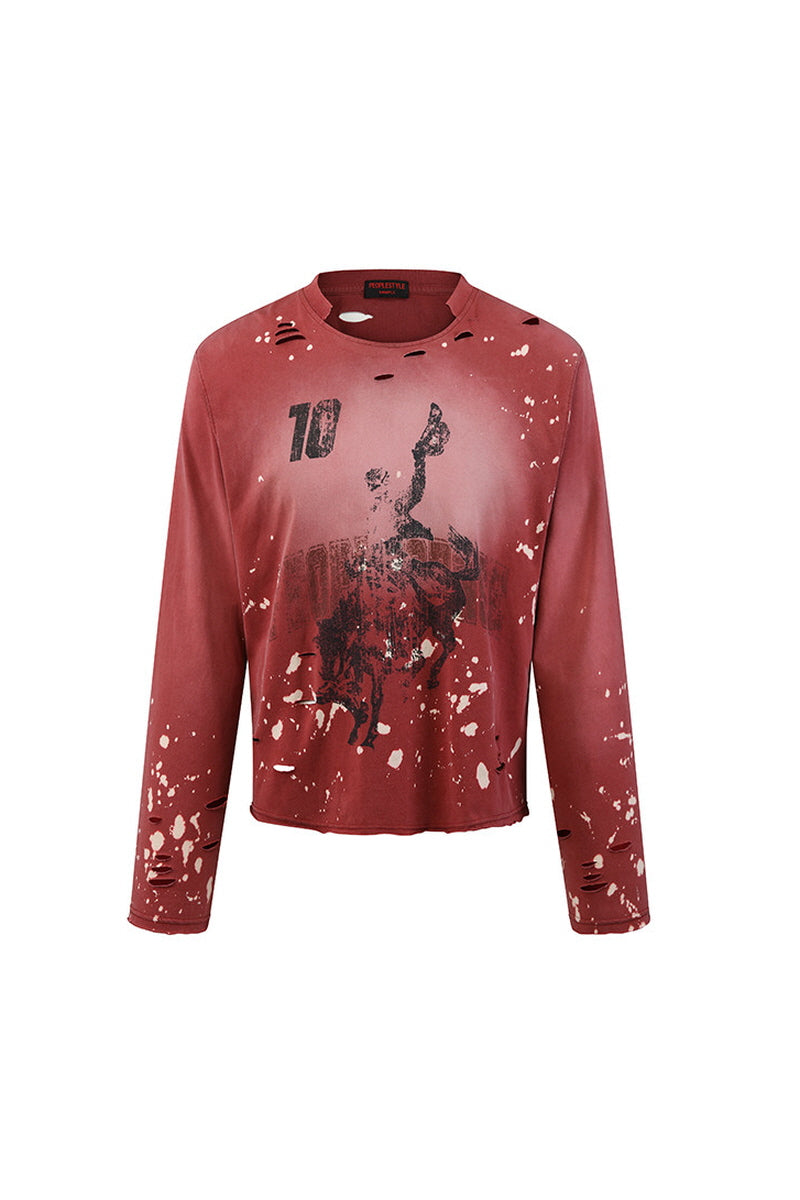 Paint-Splatter Graphic Long Sleeve T-Shirt