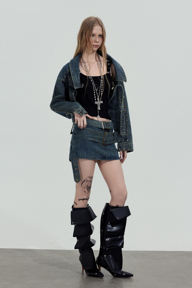 Rivet Edge Cropped Denim Jacket