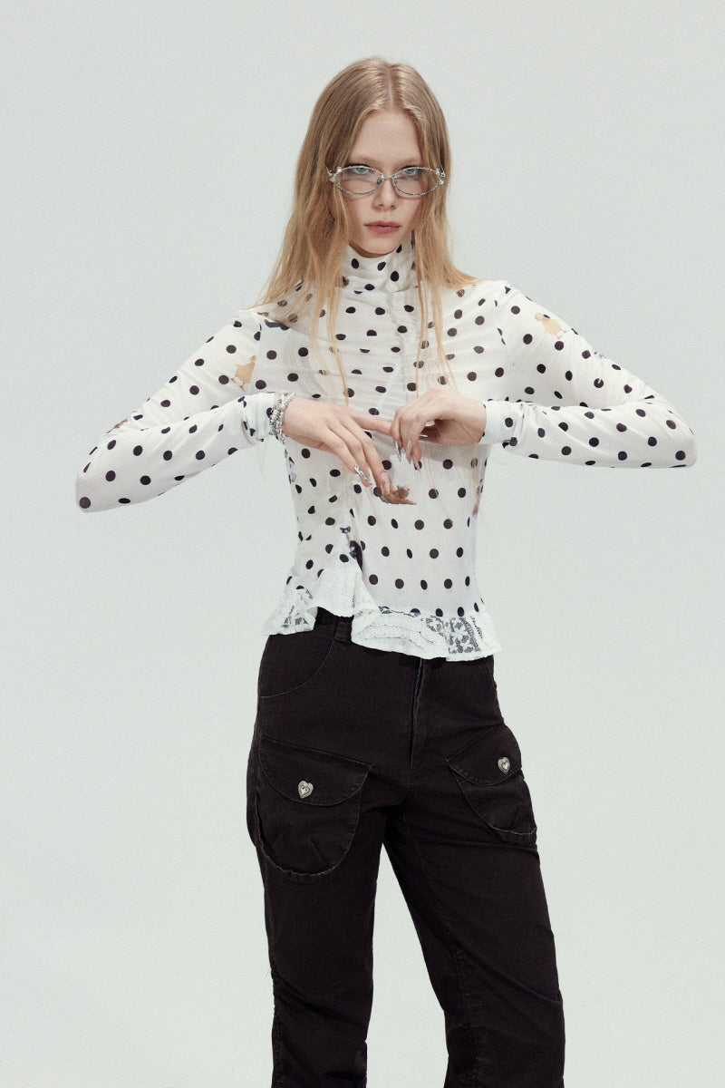 Polka Dot Mesh Slim Top