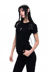 Cross Lace-Up Slim T-Shirt