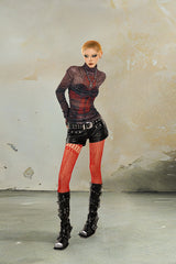 Blurry Cross Mesh Ruched Top