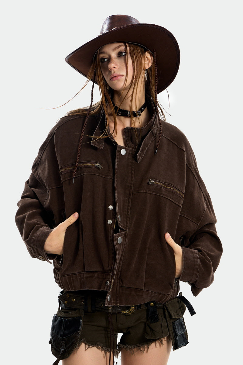 Rust-Toned Rebel Cropped Workwear Jacket