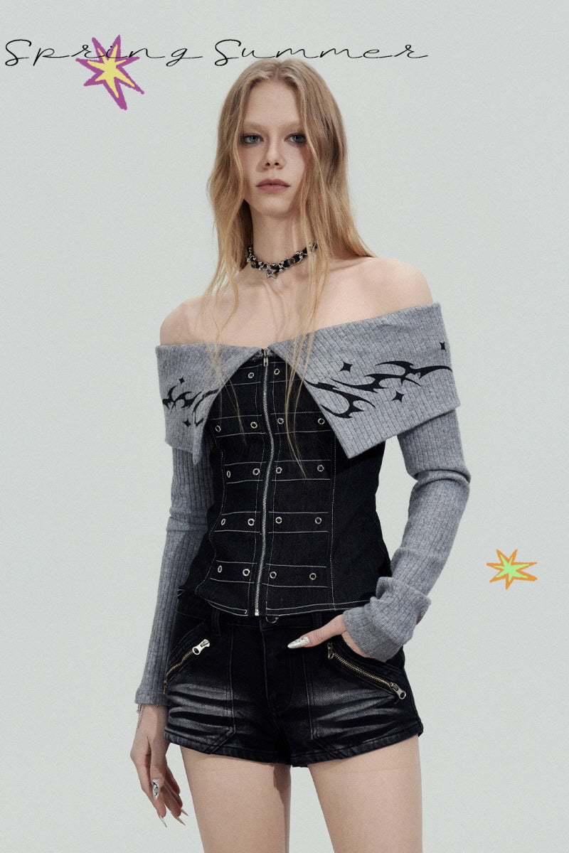 Tribal Corset Off-Shoulder Top