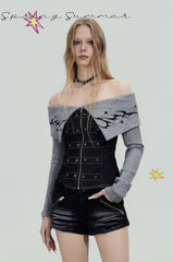 Tribal Corset Off-Shoulder Top