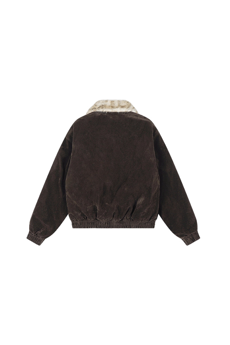 Leopard Lined Suede Bomber Jacket