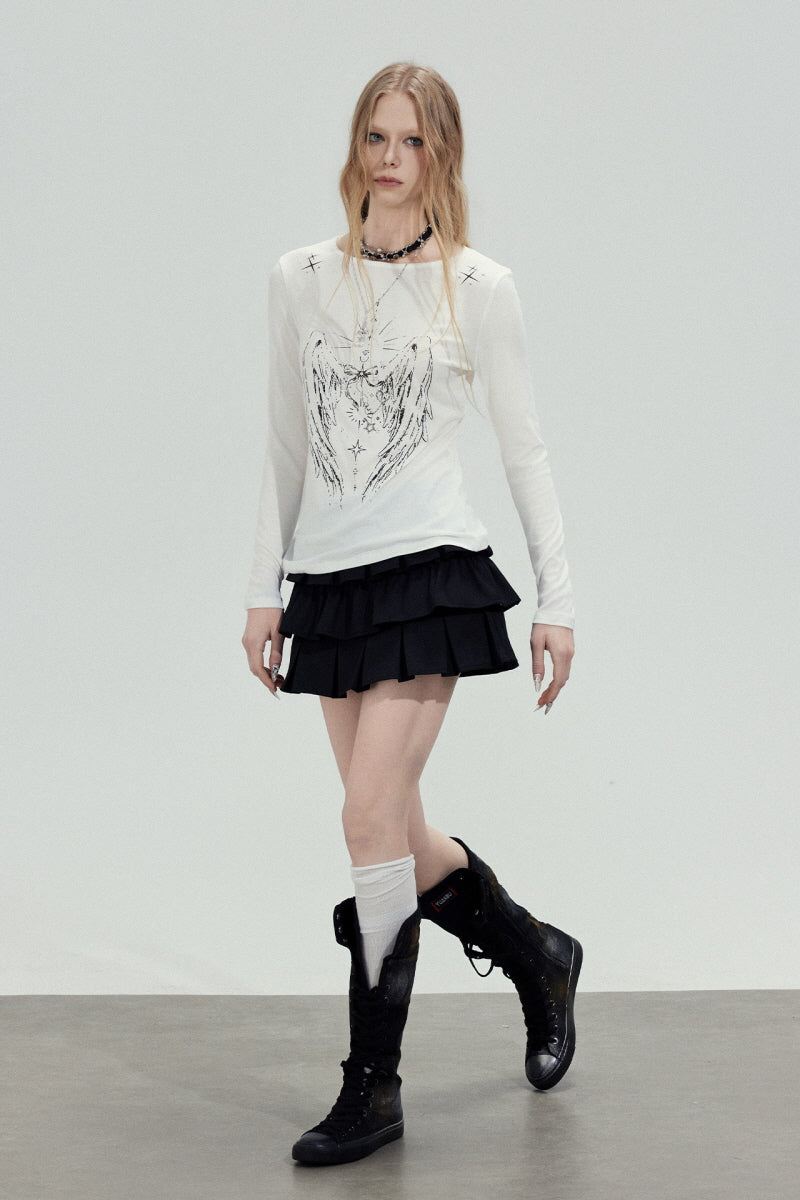 Wing Graphic Slim Top - White