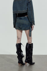 Double Belt Denim Mini Skirt