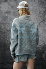Bow Pattern Fair Isle Knit Cardigan