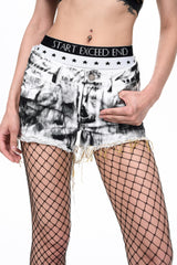 Wing Detail Denim Hot Pants