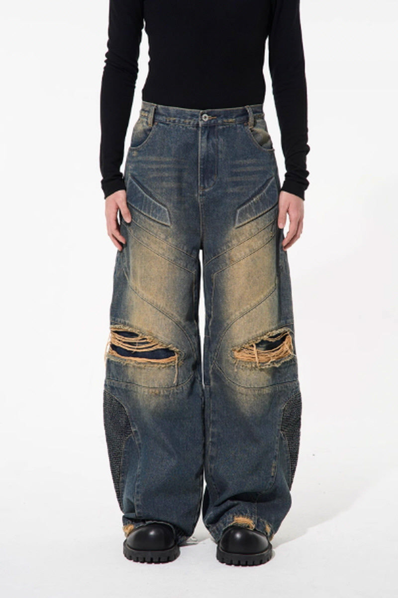 Vintage Rebel Distressed Wide-Leg Denim