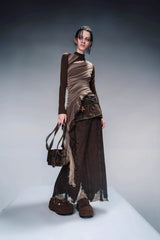 Ethereal Flow Sheer Layered Top-Brown