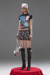 Cyber Street Graphic Ruched T-Shirt