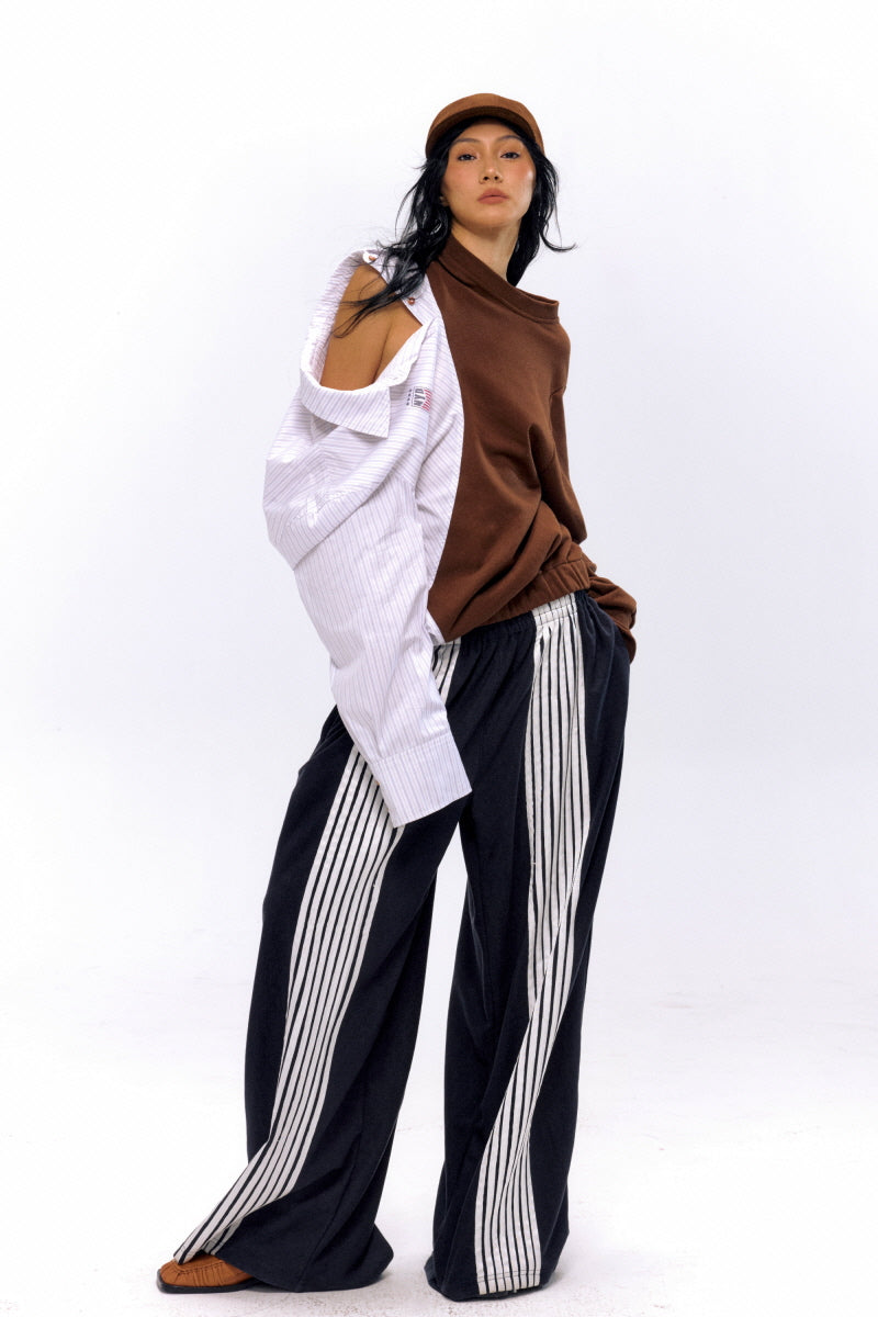 Wide-Leg Stripe Panel Pants