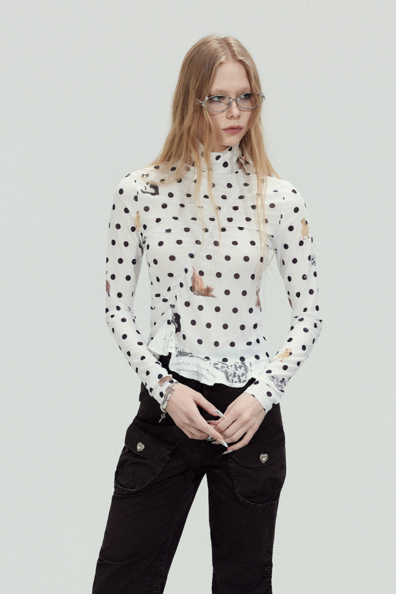 Polka Dot Mesh Slim Top