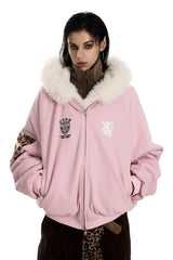 Frosted Pink Varsity Hooded Jacket