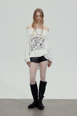 Graphic Off-Shoulder Loose Top