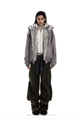 Shadow Crest Faux-Fur Suede Bomber Jacket - Gray