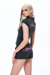 Rhinestone Angel Curve Polo Top