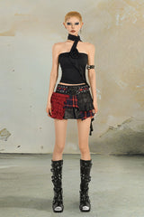 Crimson Clash Layered Skirt Set