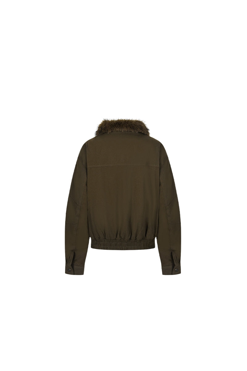 Midnight Cargo Fur-Collar Jacket - Coffee