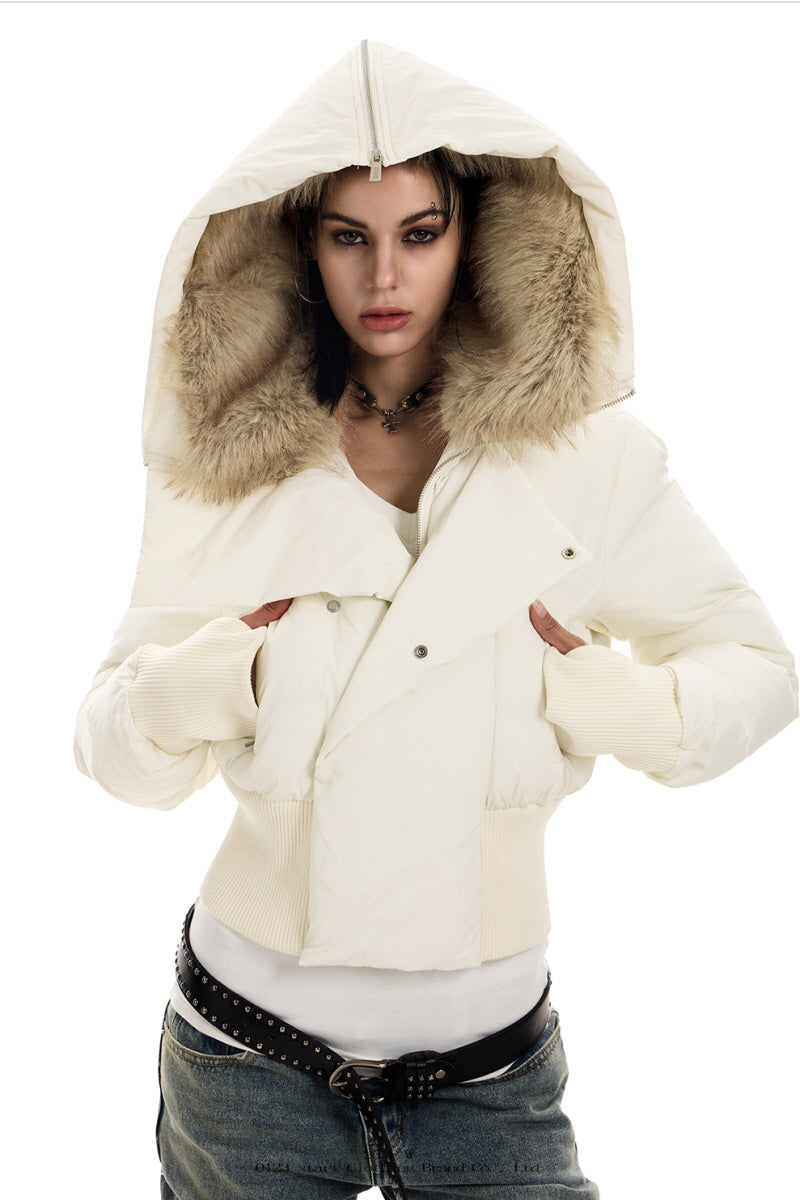 Ivory Frost Fur-Hooded Puffer Jacket