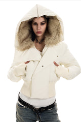 Ivory Frost Fur-Hooded Puffer Jacket