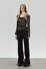 Fur Trim Camo Slim Top