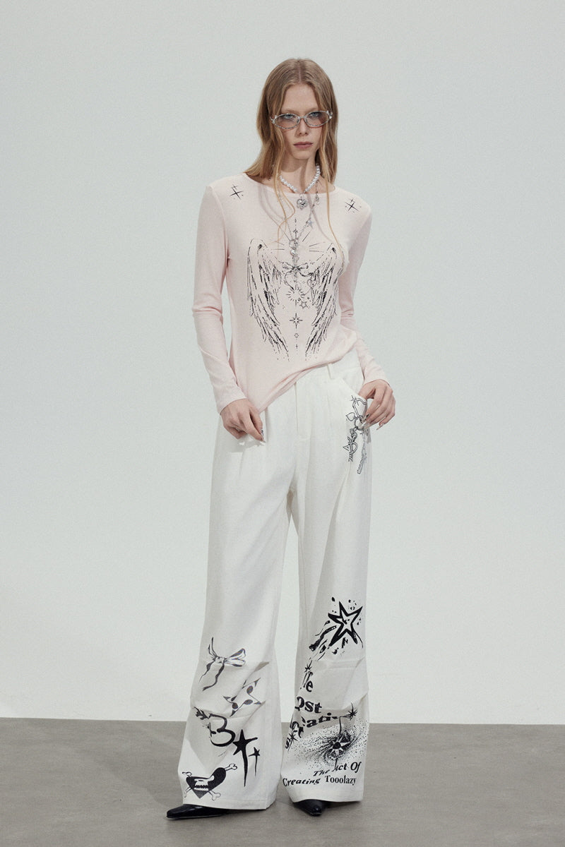 Wing Graphic Slim Top - Pink