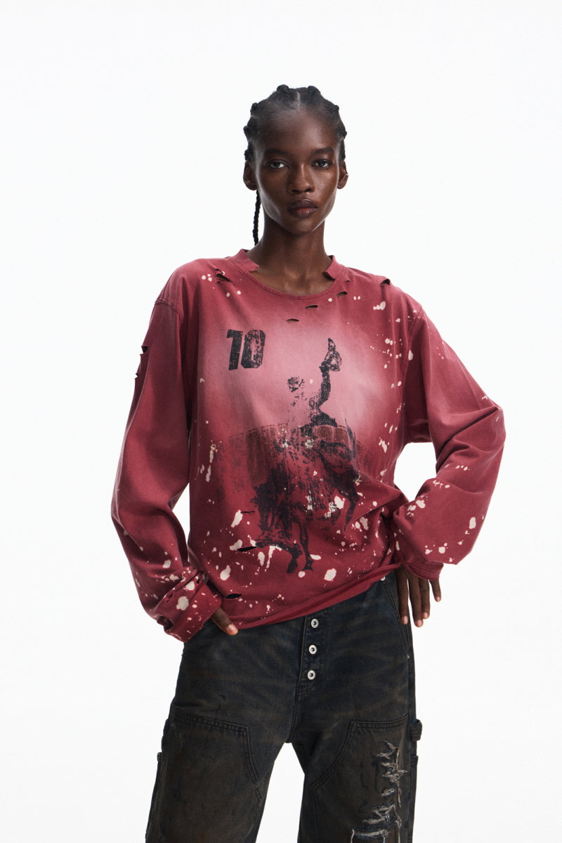 Paint-Splatter Graphic Long Sleeve T-Shirt
