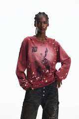 Paint-Splatter Graphic Long Sleeve T-Shirt