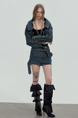 Double Belt Denim Mini Skirt