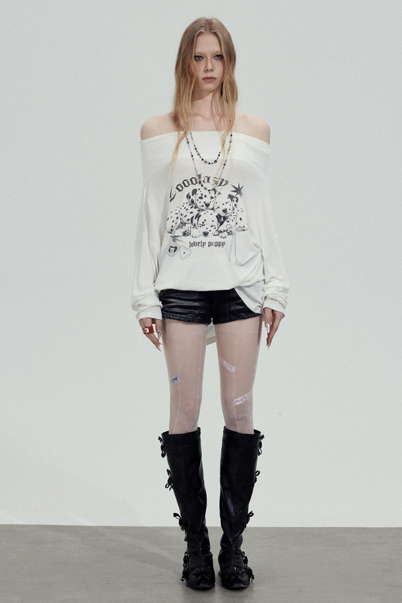 Graphic Off-Shoulder Loose Top