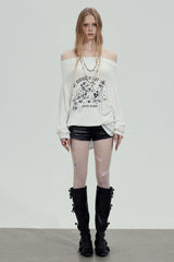 Graphic Off-Shoulder Loose Top