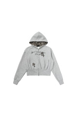 Leopard Crest Cropped Hoodie - Gray