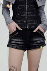 Gothic Cross Low-Rise Denim Shorts
