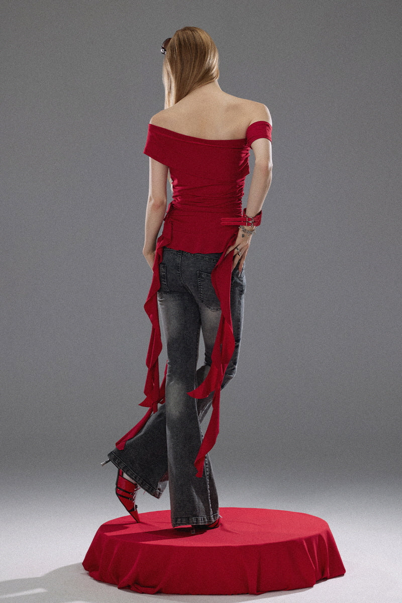 Racing Spirit Off-Shoulder Streamer Top