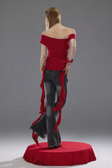 Racing Spirit Off-Shoulder Streamer Top