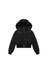 Frostbound Cropped Fur-Hood Jacket - Black