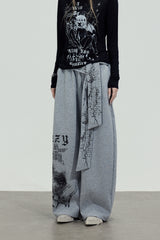 Graphic Tie Wide Sweatpants - Gray