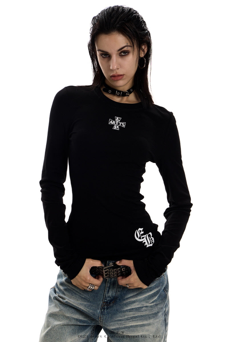 Gothic Cross Slim Long Sleeve Top